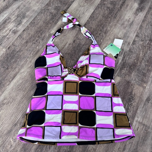 Anne Cole Other - NWT! Anne Cole Stylish Geometric Halter Top - Pink, Black, Brown